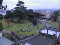 View over graveyard from our room